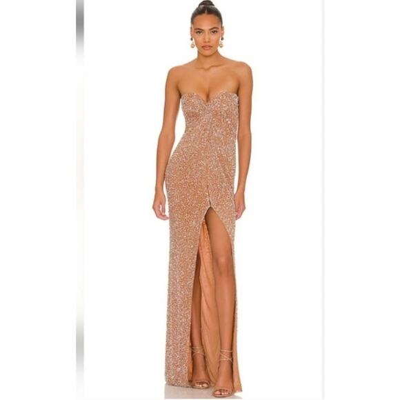 Retrofete Evie Sequin Dress in Nude Silver Size Small Strapless Maxi - Picture 1 of 11